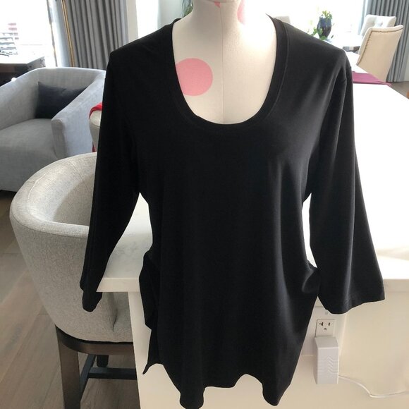 Sympli The Best Casual U Neck 3/4 Sleeve Polyester Spandex Blend Top Black Sz L - Picture 1 of 13